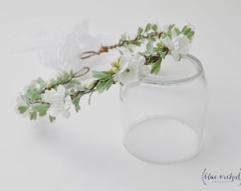 Flower Crown, Silk Flower Crown, Leaves, Artificial Flower Crown, Floral Crown, Silk Floral Crown, Greenery, Berries, White and Green, Cream