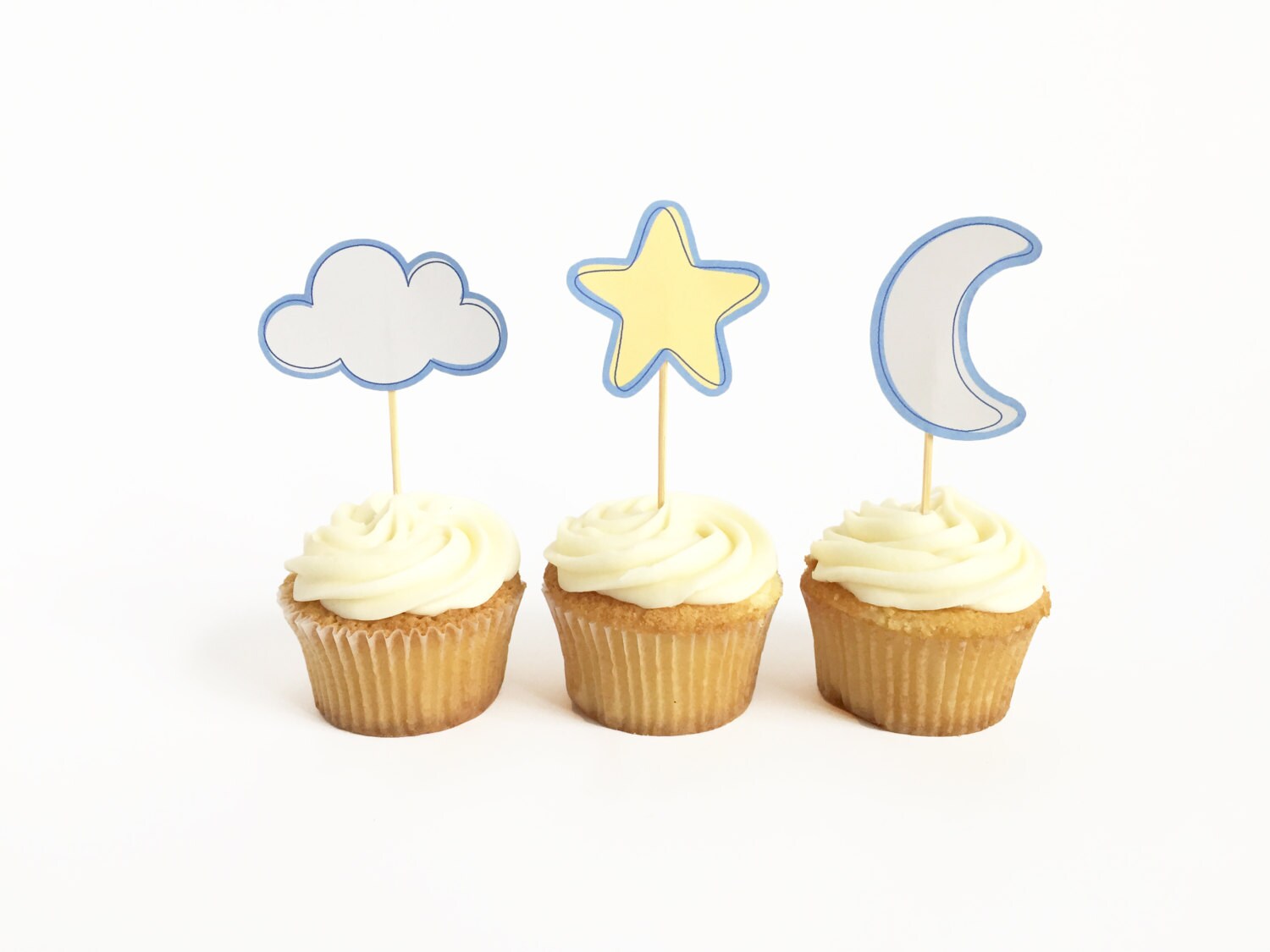 Printable Sky Themed Star Cloud and Moon Cupcake Toppers from ...