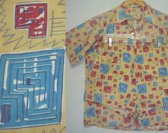 1940s Cabana Set / M - L / 1940s Hawaiian Shirt / Atomic / 1940s Swim Trunks / 1950s Shirt / / Rockabilly / Novelty / 1950s Cabana Set / VLV