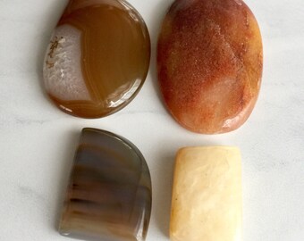 agate stone slab nuggets cabochons smooth polished jewelry destash, lot of 4 pcs