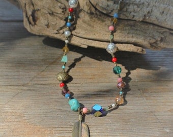 Multi Stone Feather Necklace