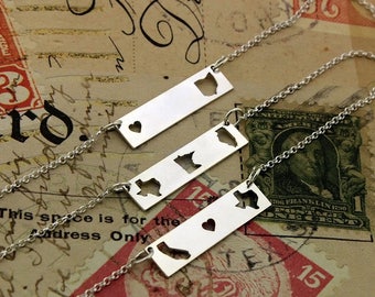 sterling silver state bar state necklace best friend gift state to state east to west hometown gift double state horizontal personalized bar