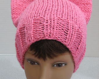 Handmade Knit Pink Pussyhat, pussycat hat, Pussy Hat, fits most, American made acrylic yarn, soft acrylic yarn
