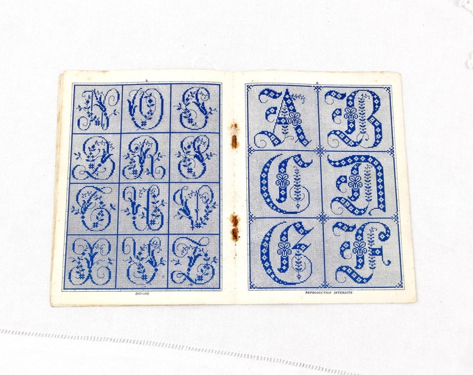Antique French Alphabet Sajou Cross Stich Embroidery Pattern Pamphlet / Booklet, French Vintage Decor, Craft Supplies, Sewing, Couture Craft