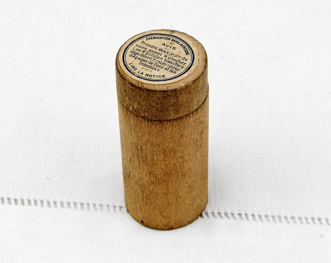 Antique French Solid Wooden Indigestion Pill Box Still with Part of the Original Label, Apothecary, Chemist, Turned Wooden Box, Doctor