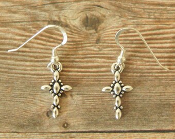 Cross Earrings, Sterling Silver Cross Earrings, Silver Earrings, Cross Drop Earrings, Cross Dangle Earrings, Sterling Silver Earrings