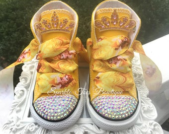 BELLE SHOES - Beauty and the Beast - Belle Costume - Belle birthday outfit - Princess Birthday - Bling Converse - Infant/Toddler/Youth