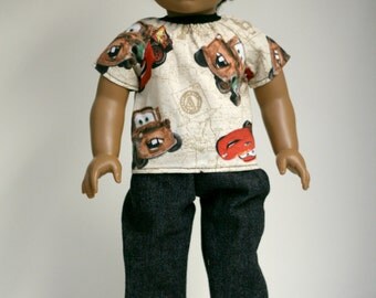 18 inch Boy Doll Clothes, Made with Cartoon Car Fabric, Fits American Boy Doll Shirt, Gift for Boy, 18 inch Doll Clothes