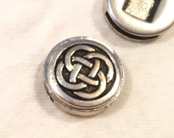 13mm Flat Leather Celtic Knot Antique Silver Zamak Slider, Flat leather bracelet diy jewelry supplies