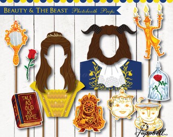 Beauty and The Beast Props digital printable for 2017 Belle Birthday Party. Beauty and the beast Photobooth Props. Digital PDF.