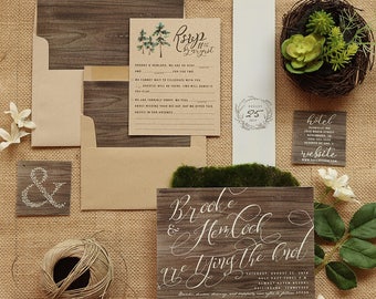 Rustic Wedding Invitation Set - Wood & Kraft Wedding Invite Suite for a Country Barn Wedding - Printable - Printed