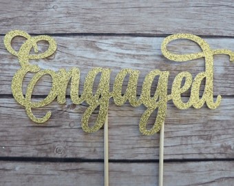 Engaged Cake Topper Banner - engagement cake topper, bridal shower decor, gold cake topper, hen's cake topper