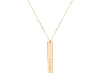 Vertical Bar Necklace / Gold Vertical Nameplate Necklace / Gold Vertical Name Necklace