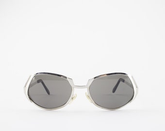 60s Vintage Sunglasses | Unique Oval Sunglasses with Silver Cutout | 1960s Sunglasses | Grey Glass Lenses | NOS Vintage Deadstock - Bowie XX