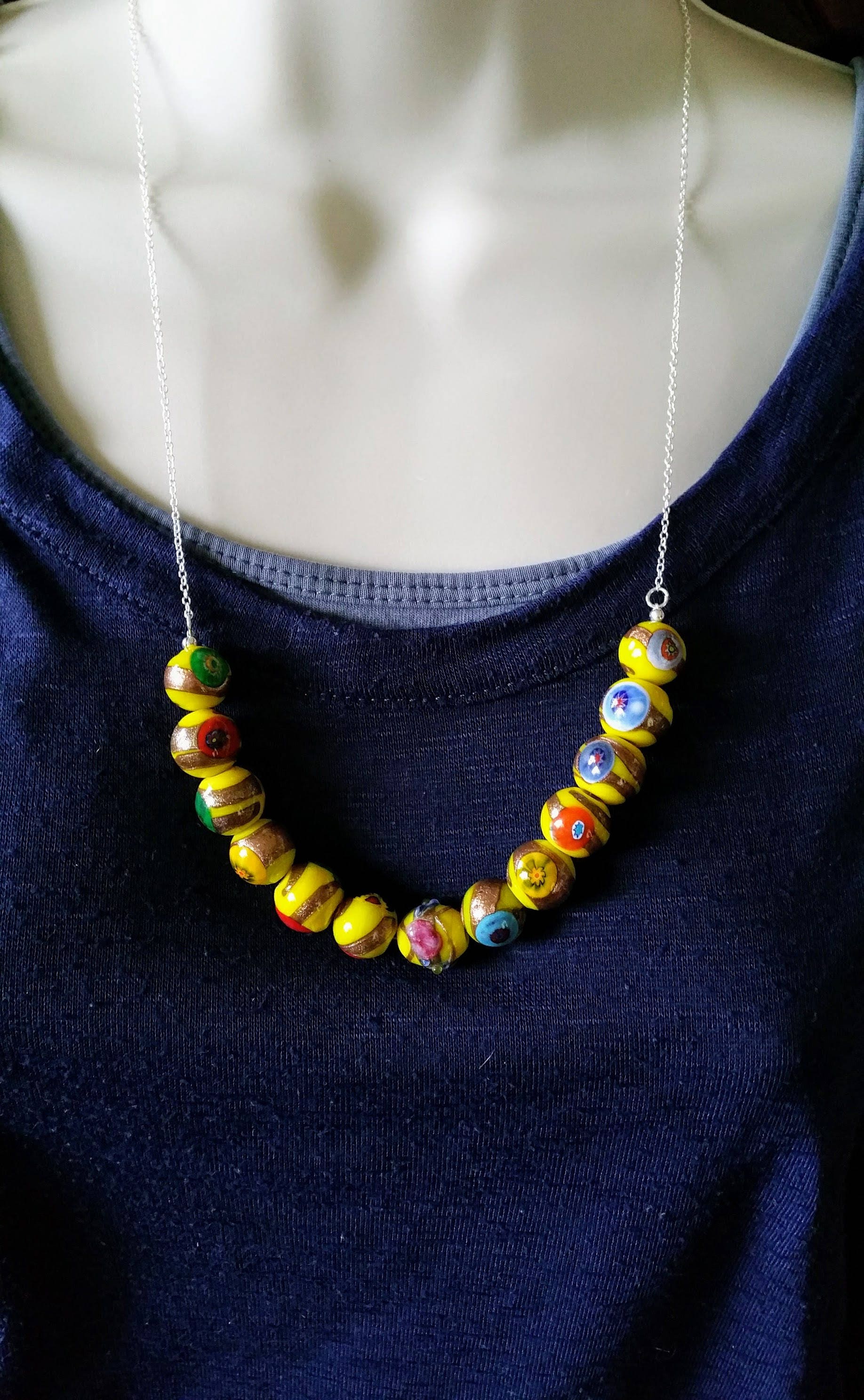 Yellow bead necklace yellow necklace gold bead necklace