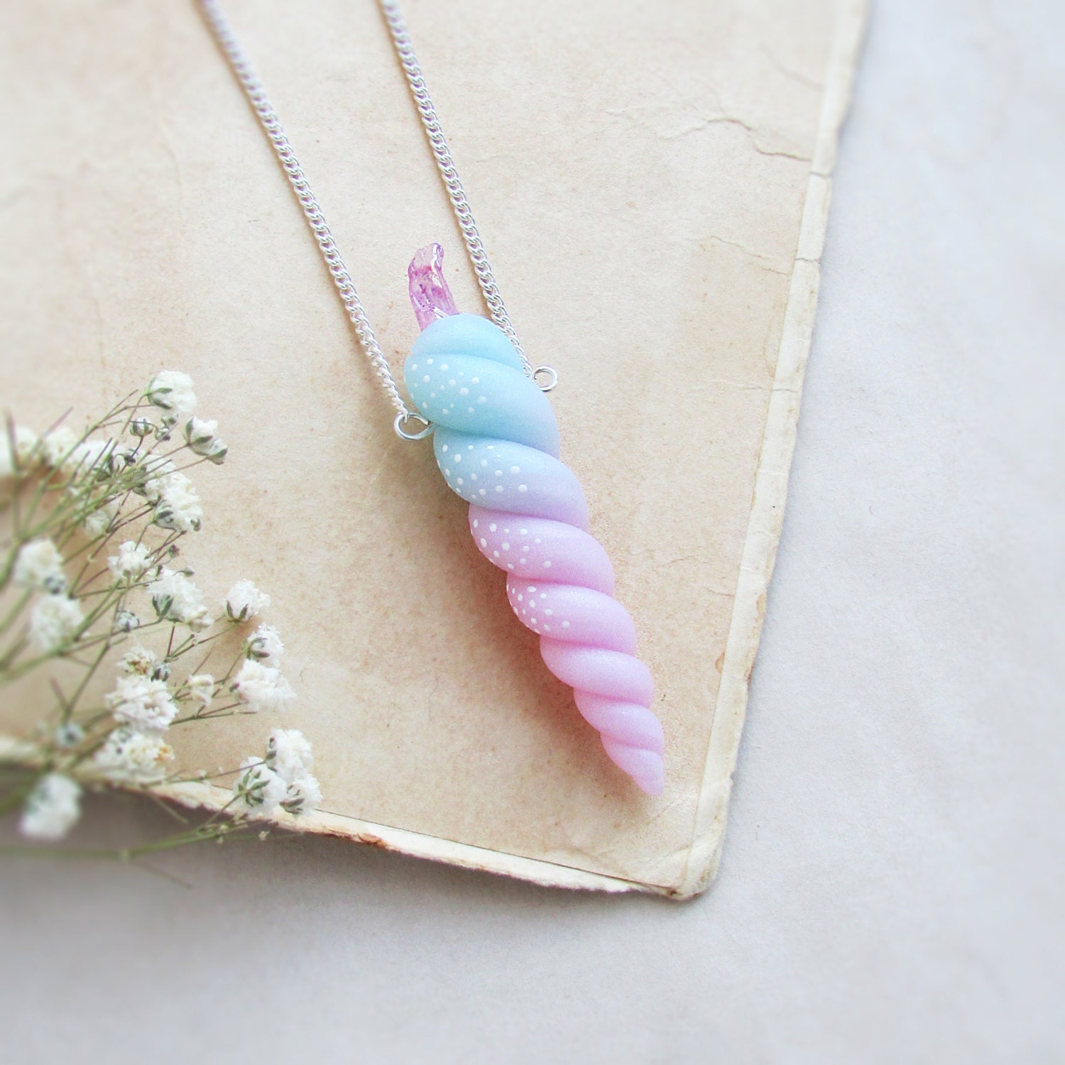 Pastel necklace Unicorn horn Pastel goth jewelry Fantasy