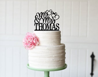 Mickey Wedding Cake Topper - Wedding Cake Topper - Cake Topper with Last Name