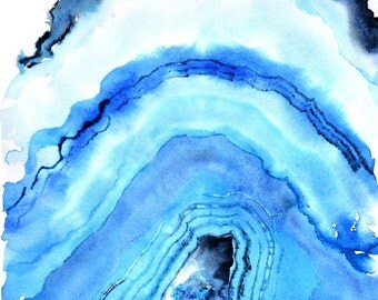 Geode Painting, Geode Print, Geode Art, Agate Watercolor, Agate Wall art, Agate Art Print, Agate Print, Agate Painting, Blue Agate Art Zen