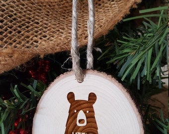 Little Bear - Christmas Ornament - Engraved Wood Slice Ornament - Family Ornament - Gift Tag