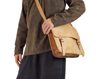 SALE! SATCHEL BAG - Tan Handmade Goat Leather Satchel Renaissance Festival Bag Messenger Bag Festival Vintage Leather Steampunk Bag
