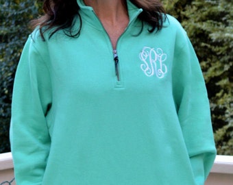 Monogrammed Charles River Quarter Zip Pullover---CLOSEOUT