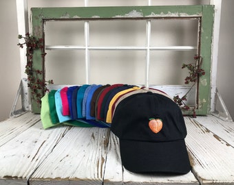 Peach Emoji Dad Hat Embroidered Baseball Cap Dad Hat Low Profile Curved Bill Dad Cap, Tumblr Fashion, Peach Hats - Multiple Colors