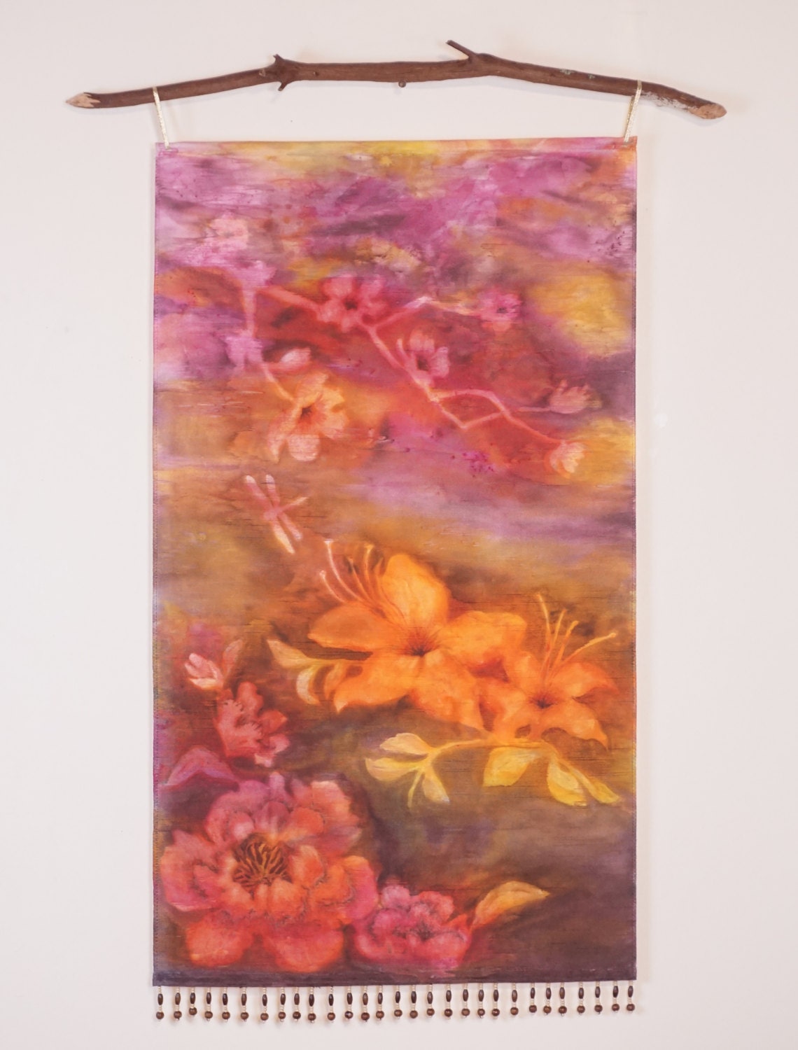 Watercolor Flowers-Boho Decor-Watercolor Silk Tapestry-Cottage