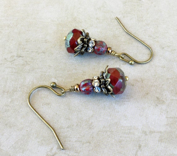 Red Earrings Garnet Earrings Maroon Earrings by SmockandStone