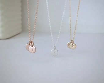Tiny disc necklace - personalised necklace, rose gold filled - gold necklace, sterling silver, initial necklace - bridesmaid jewelry