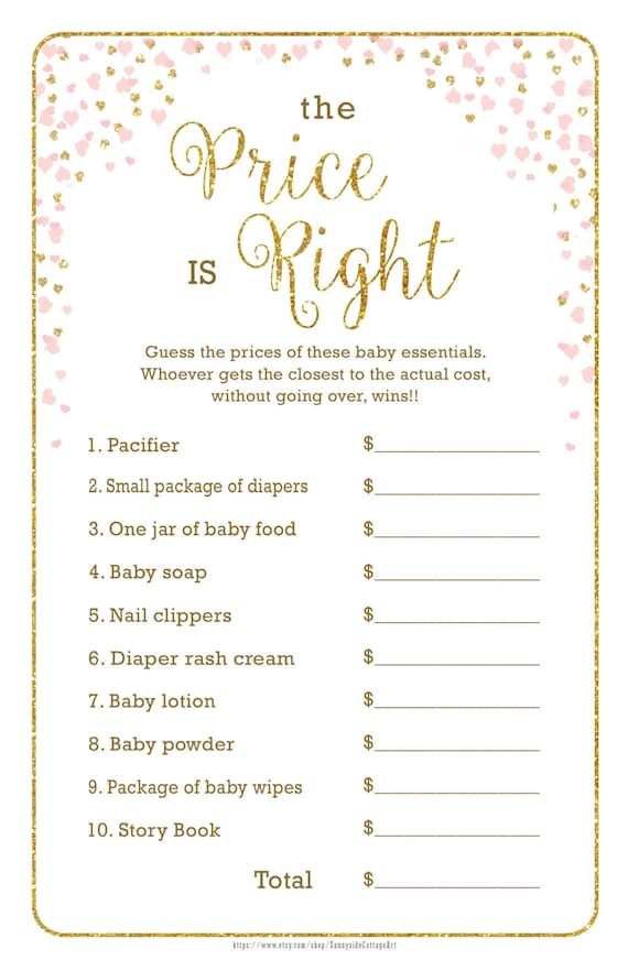 The Price is Right baby shower game with by SunnysideCottageArt