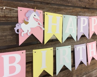 Happy Birthday Unicorn Party Banner - First Birthday, Baby Shower, Birthday Party, Rainbow Party, Photo Prop
