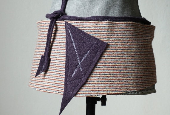 purple wool belt I Wool Fabric wrap I Sash-belt I purple-beige loden obi I loden belt