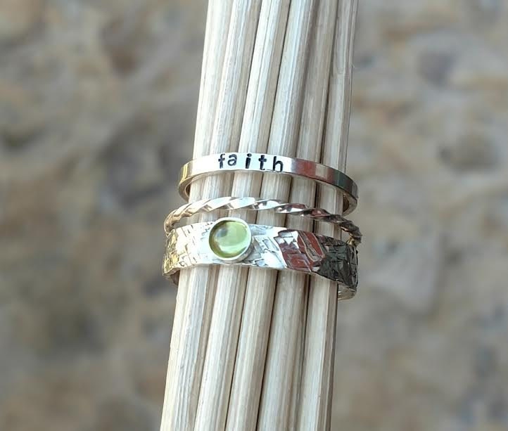 Stackable Rings Personalized Birthstone Set of Three Custom Stackable Natural Gemstone Birthstone Ring High Polish Sterling Silver