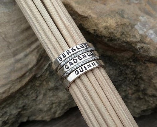 Stackable Mother's Name Rings Sterling Silver Personalized Set of FIVE Three Names Six Names Valentines Day Her Birthday Mom Birthday