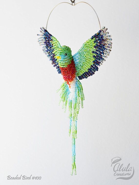 3D Beaded Bird Quetzal Bird Suncatcher Quetzal by AlulaCreations