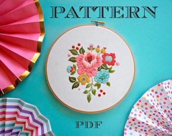 Floral Embroidery PATTERN, Vintage Inspired Embroidery Kit,Instant Download PDF,Hand Embroidery Pattern,Printable Stitching Pattern