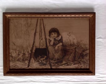 Antique Print of a Young Witch and Faeries