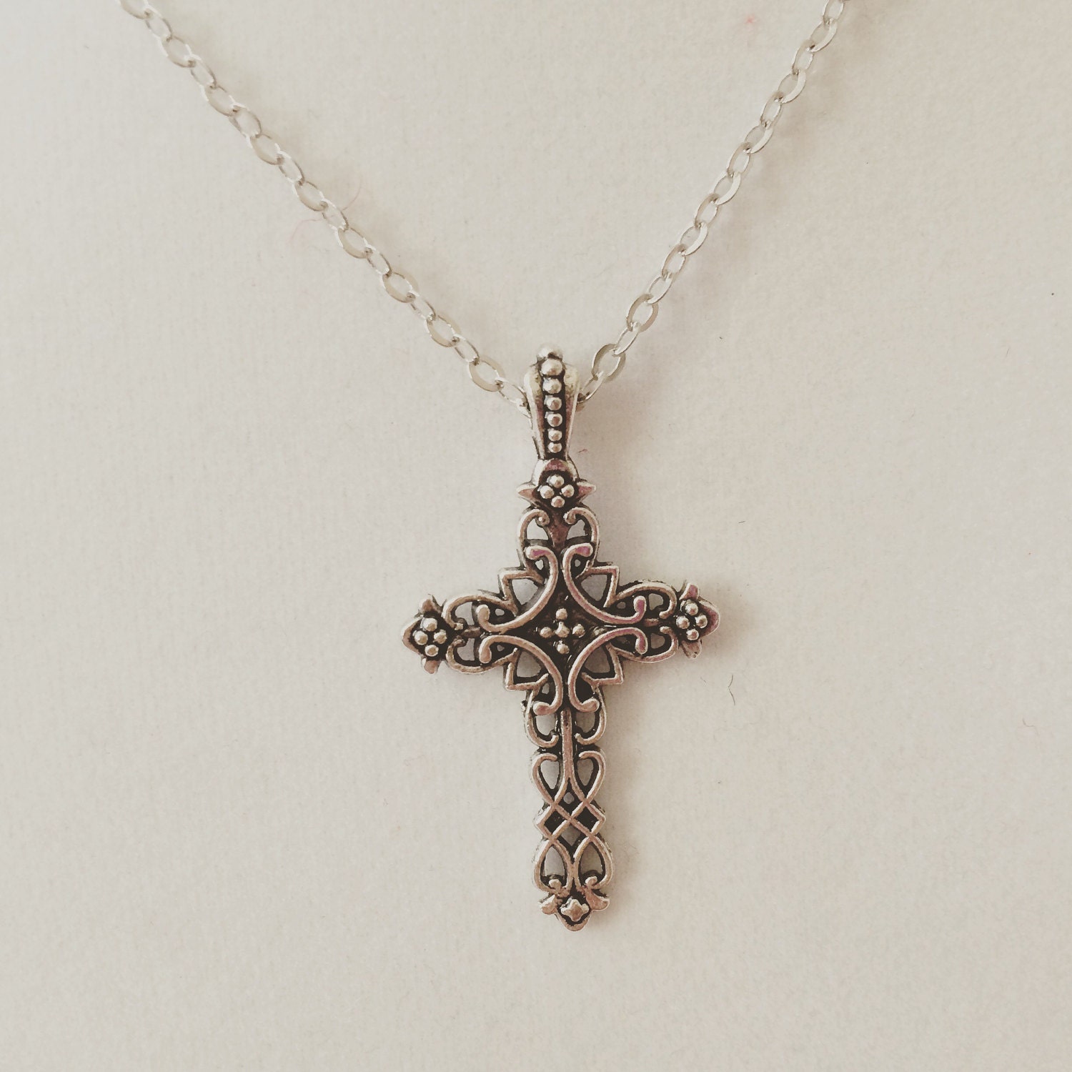Filigree cross necklace antique cross necklace cross