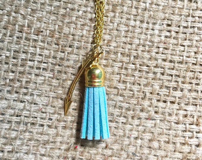 Blue EO Necklace, Diffuser Necklace, Arrow EO Necklace, Tassel EO Jewelry, Suede eo Necklace, Oil Diffuser Jewelry, Aromatherapy Jewelry