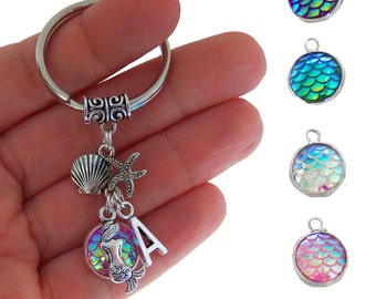 Mermaid keychain, custom keychain, initial keychain, mermaid monogram, personalized gifts, monogram keychain, bridesmaids gift, beach party