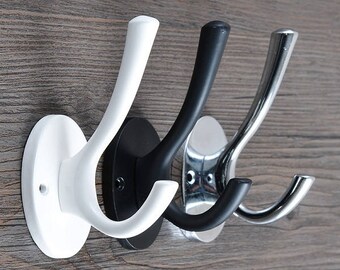 Wall Hooks / Unique Modern Hook / Metal Silver White Black Finish Rustic Home Decor / Rare Cottage Chic Decorative Hat Coat Hangers