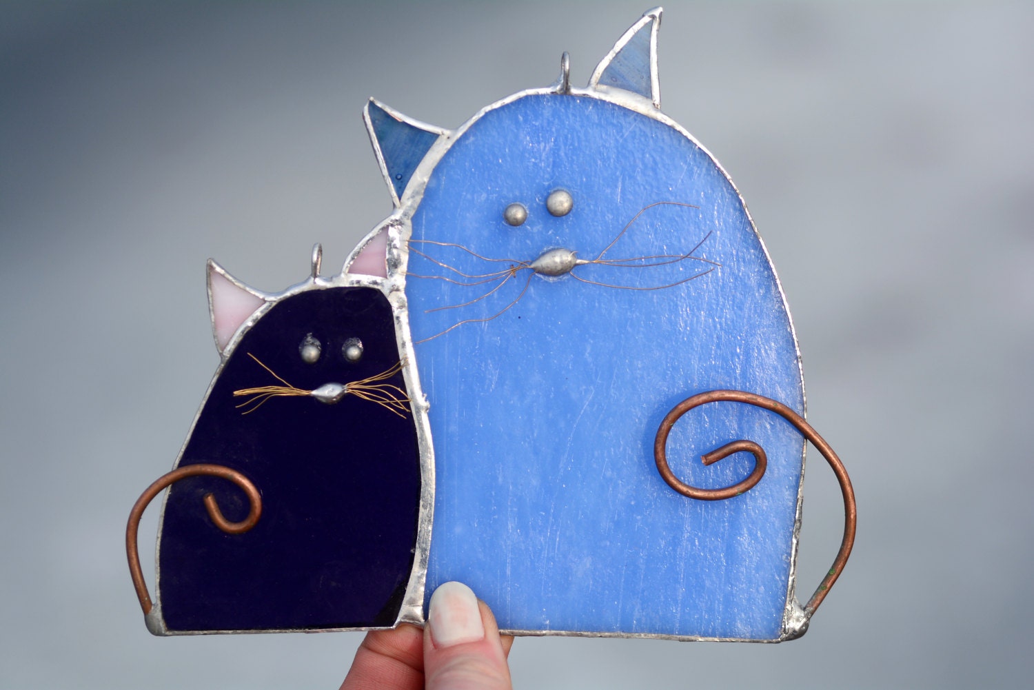 Stained Glass Cats Blue And Purple Tiffanys Suncatcher 1641