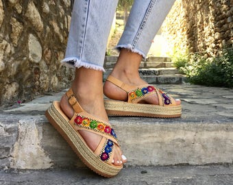 Leather Flatform Sandals, Leather Sandals, Flat Sandals, Platform Sandals, Comfortable Sandals made in Greece by Christina Christi Jewels.