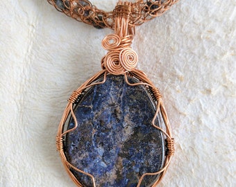 Copper Viking Knit Necklace | Boulder Opal Necklack | Iolite Jewelry
