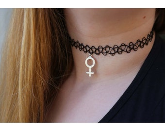 VENUS SYMBOL CHOKER Necklace: Feminist Necklace, Feminist Symbol Necklace, Feminist Jewelry, Feminism Necklace, Feminism, 90s Tattoo Choker