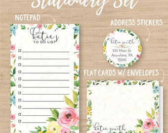 Personalized Stationery Set // Personalized Notepad // Personalized Cards // Address Labels // Floral Stationery