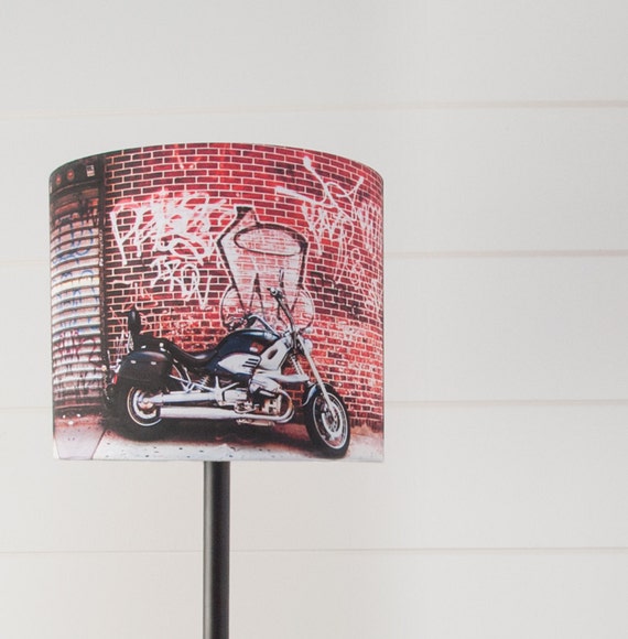 Motorcycle Lamp Shade Drum Lampshade with Fine Art Motorbike