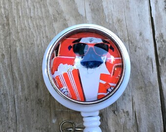 Pug retractable badge reel,Medical badge,RN badge,gift,Animal Brooch lanyard,Cute winter badge reel,ID Holder,Medical jewelry