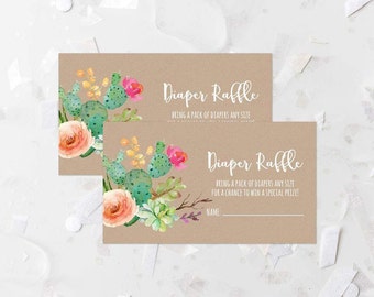 Succulent Diaper Raffle Printable Cactus Diaper Raffle Tickets Succulent Baby Shower Invitation Inserts Baby Shower Games Kraft Pink 240