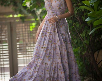 Levander Maxi Dress, Bridesmaid Levander Long Dress, Hippie Urban Evening / Day Summer Dress, Boho Carrie Dress, Romantic Floral Maxi Dress